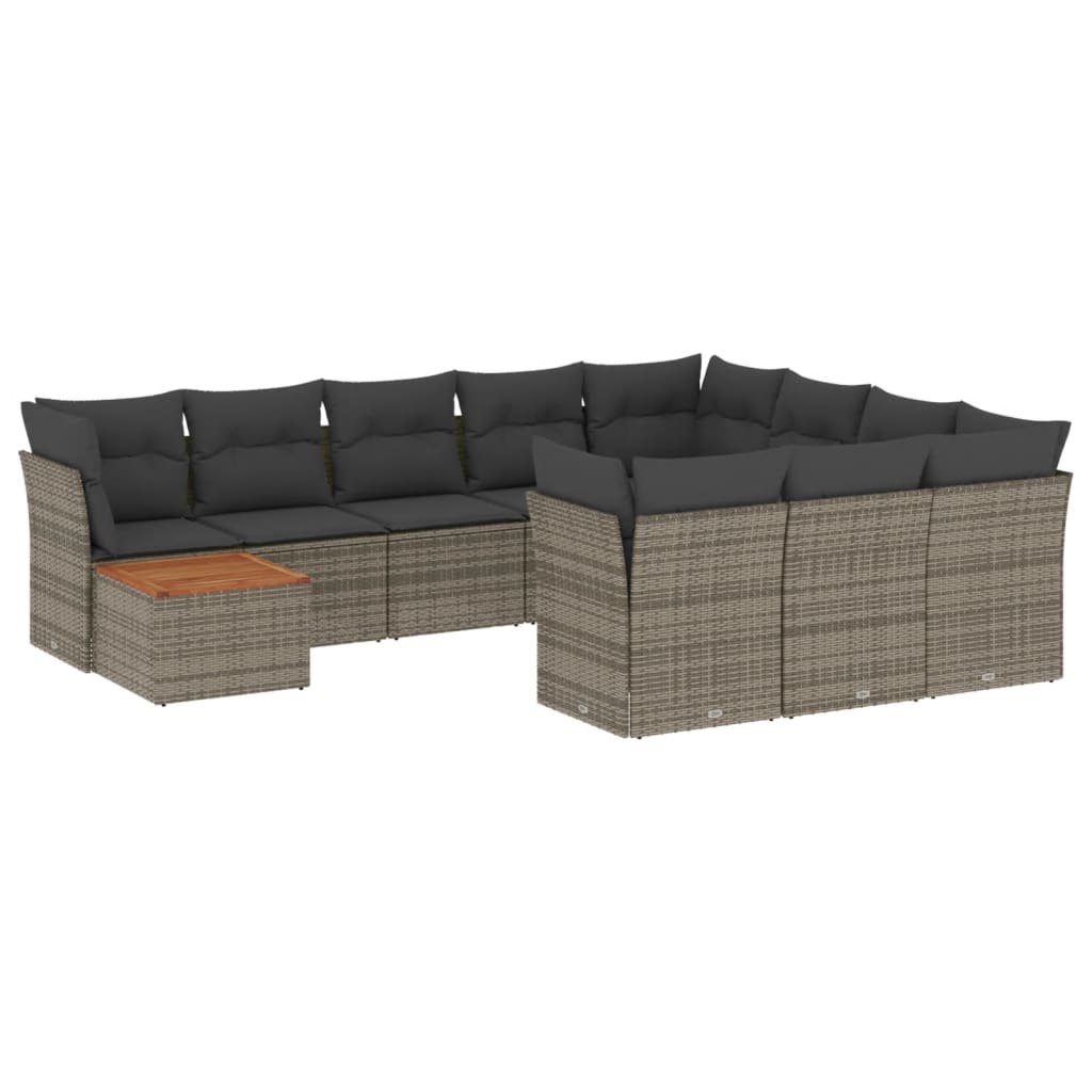 Set Divani da Giardino 11 pz con Cuscini in Polyrattan Grigio - homemem39