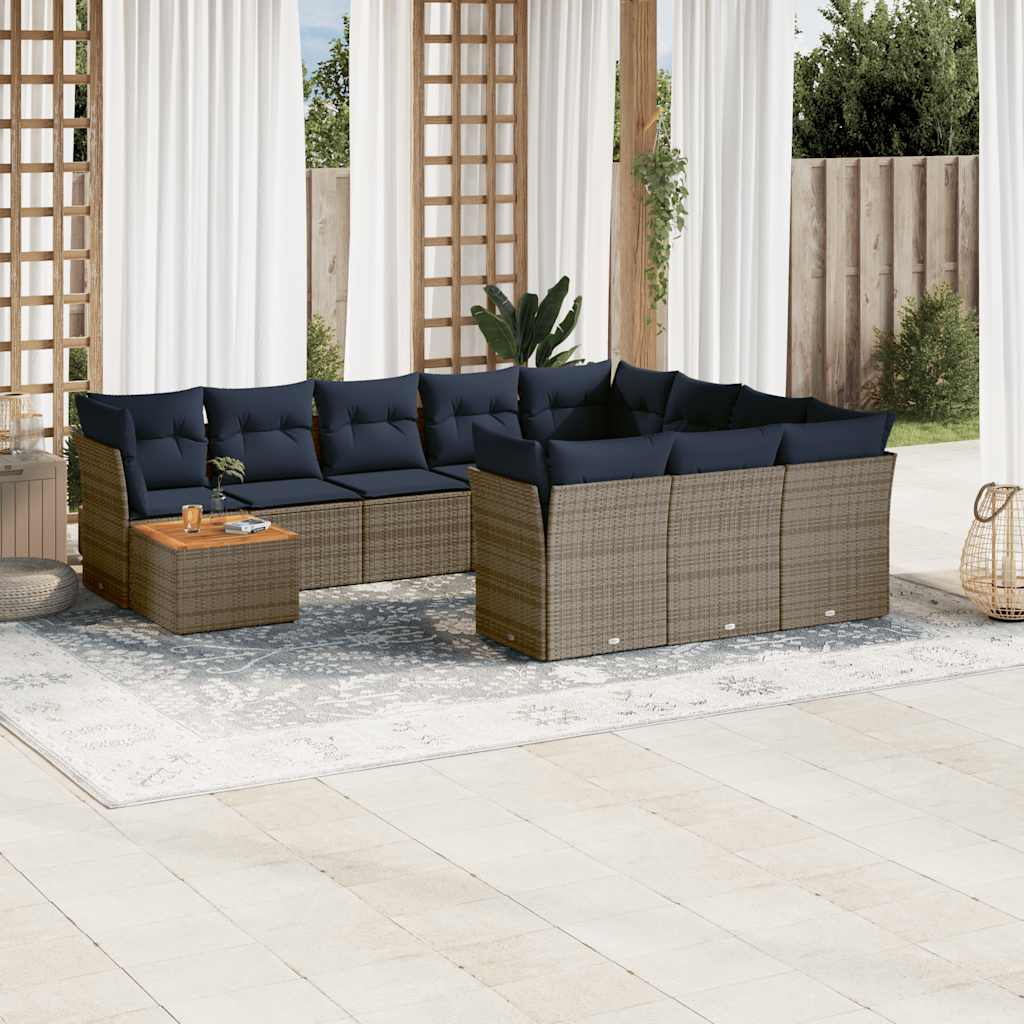Set Divani da Giardino 11 pz con Cuscini in Polyrattan Grigio - homemem39