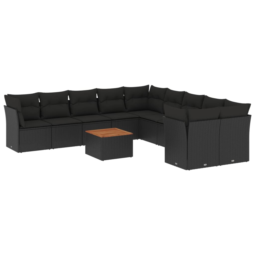Set Divani da Giardino 11 pz con Cuscini in Polyrattan Nero - homemem39