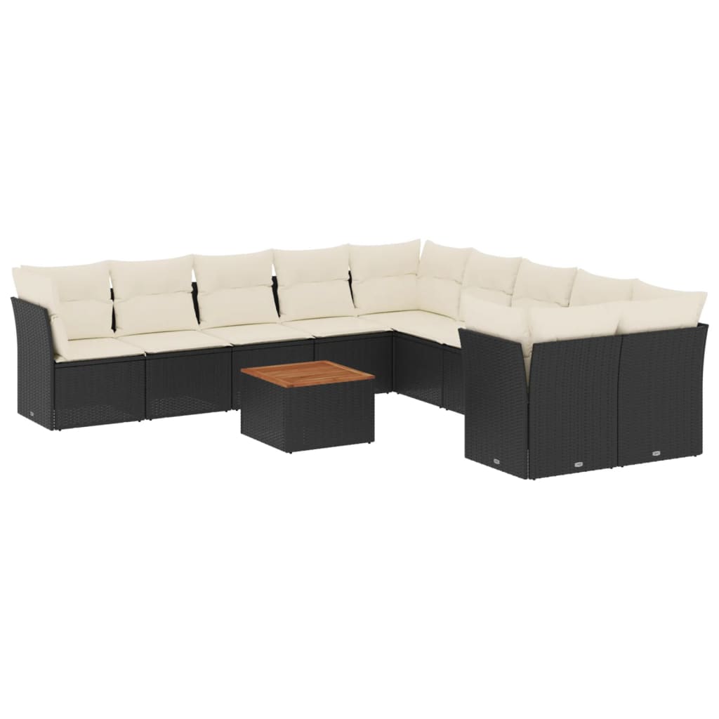 Set Divani da Giardino 11 pz con Cuscini in Polyrattan Nero - homemem39