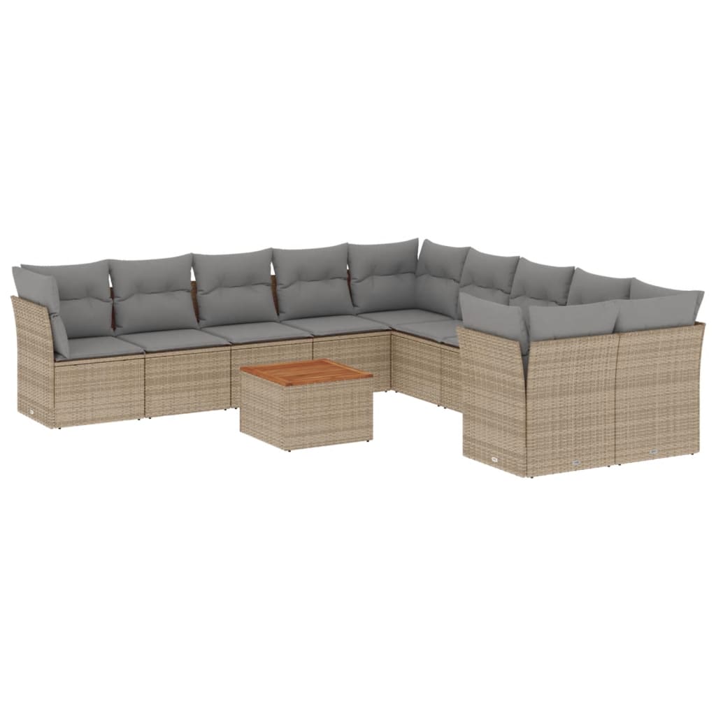 Set Divano da Giardino 11 pz con Cuscini Beige Misto Polyrattan - homemem39
