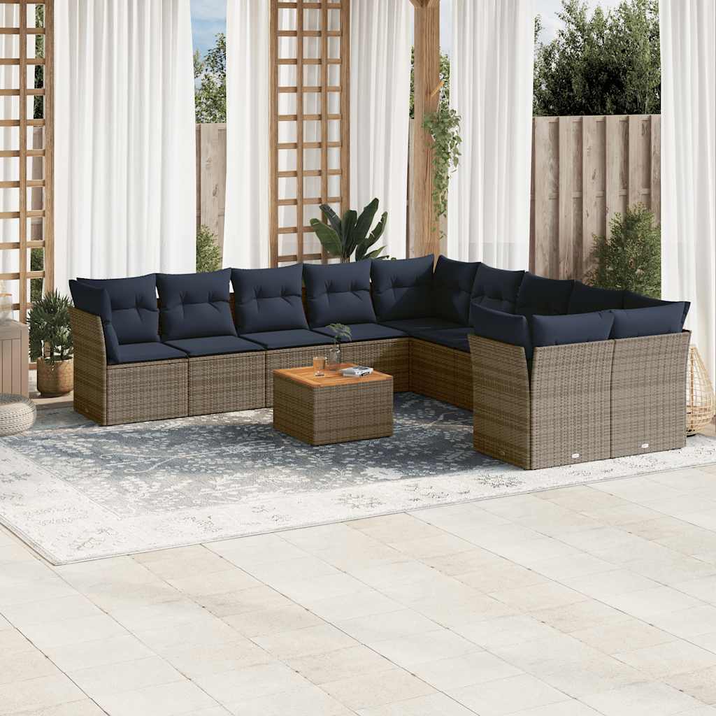 Set Divani da Giardino 11 pz con Cuscini in Polyrattan Grigio - homemem39