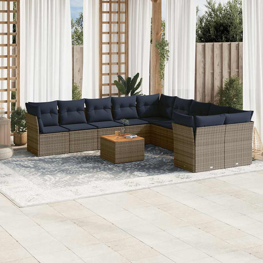 Set Divani da Giardino 11 pz con Cuscini in Polyrattan Grigio - homemem39