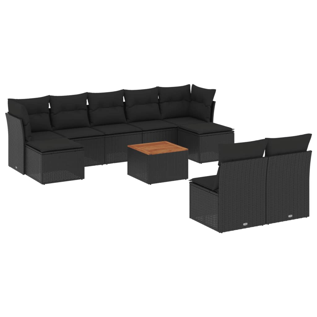 Set Divani da Giardino 10pz con Cuscini in Polyrattan Nero - homemem39