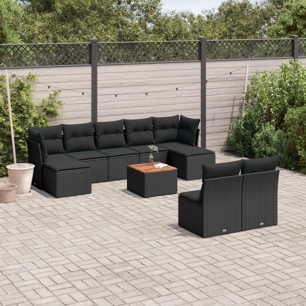 Set Divani da Giardino 10pz con Cuscini in Polyrattan Nero - homemem39