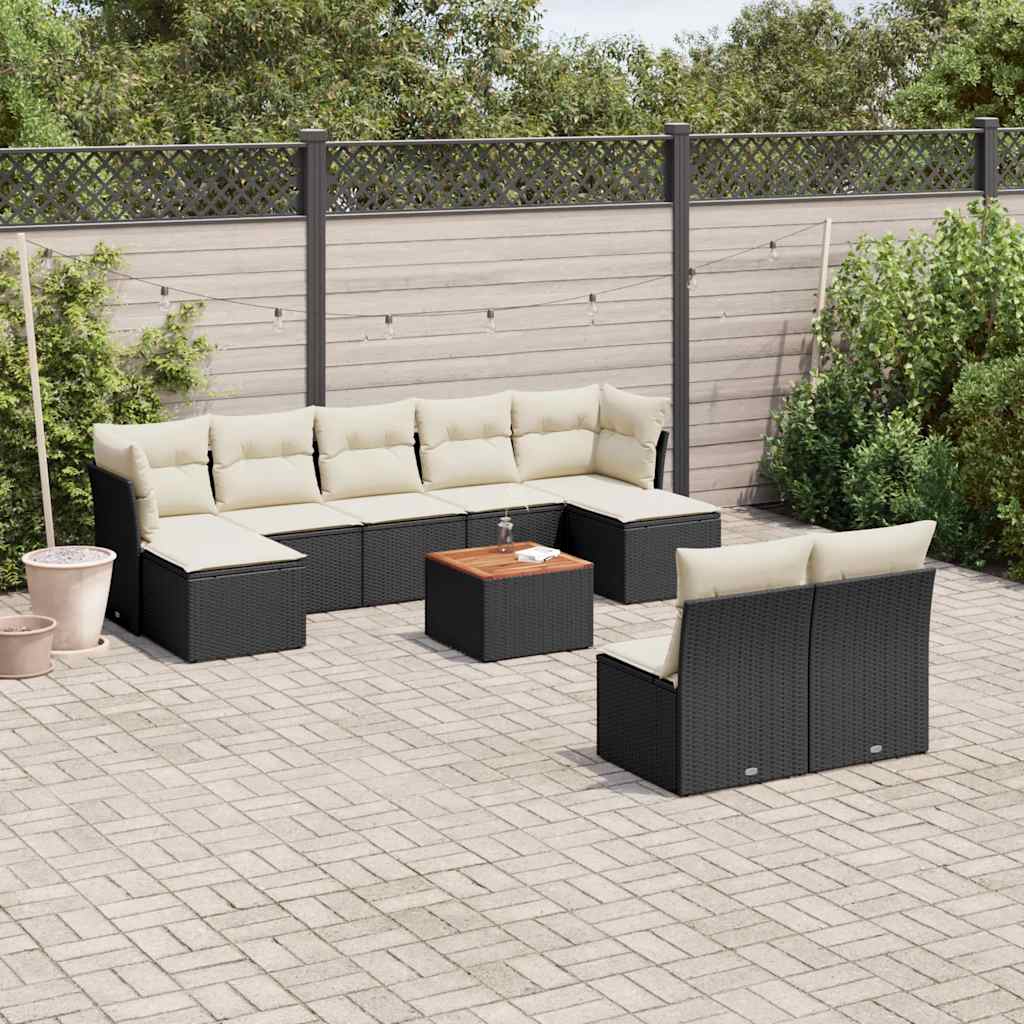 Set Divani da Giardino 10pz con Cuscini in Polyrattan Nero - homemem39