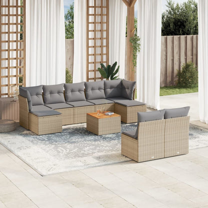 Set Divano da Giardino 10 pz con Cuscini Beige Misto Polyrattan - homemem39