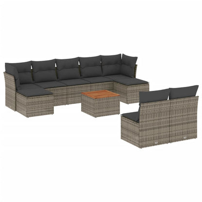 Set Divano da Giardino 10 pz con Cuscini Grigio in Polyrattan - homemem39