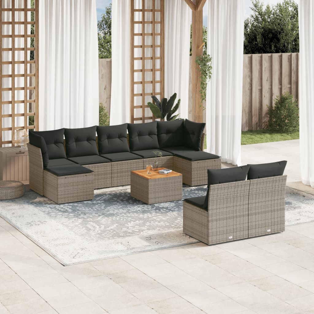 Set Divano da Giardino 10 pz con Cuscini Grigio in Polyrattan - homemem39