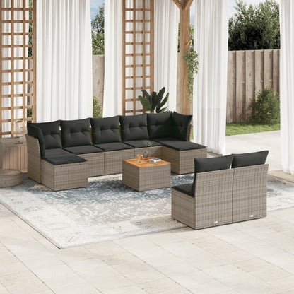 Set Divano da Giardino 10 pz con Cuscini Grigio in Polyrattan - homemem39