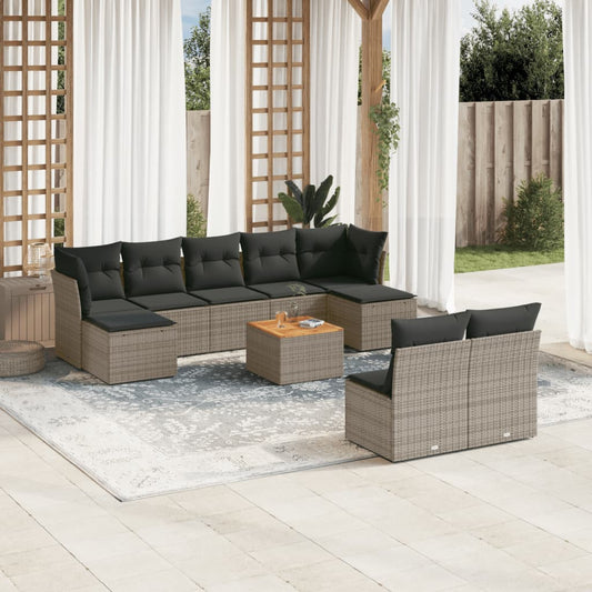 Set Divano da Giardino 10 pz con Cuscini Grigio in Polyrattan - homemem39