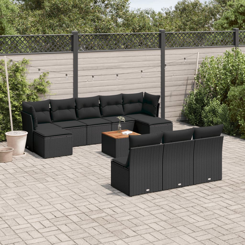 Set Divani da Giardino 11 pz con Cuscini in Polyrattan Nero - homemem39