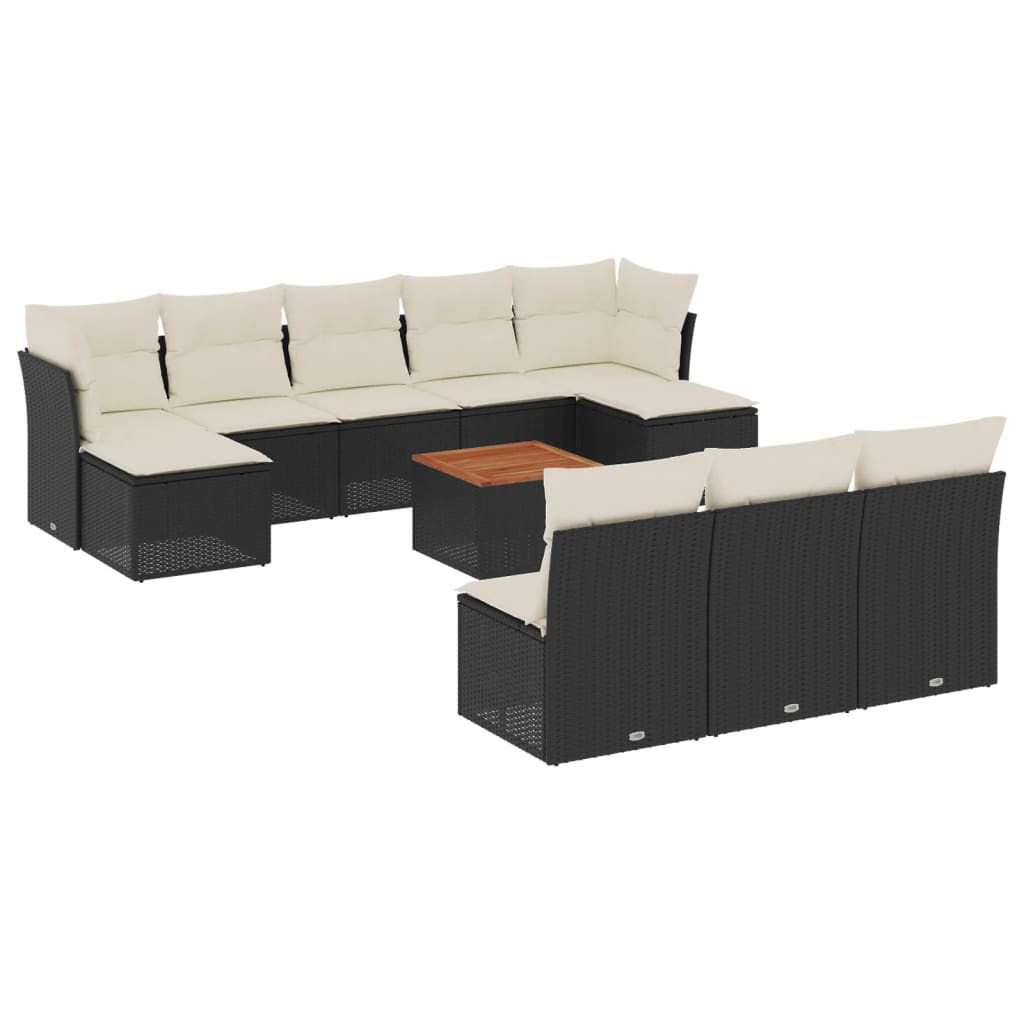 Set Divani da Giardino 11 pz con Cuscini in Polyrattan Nero - homemem39