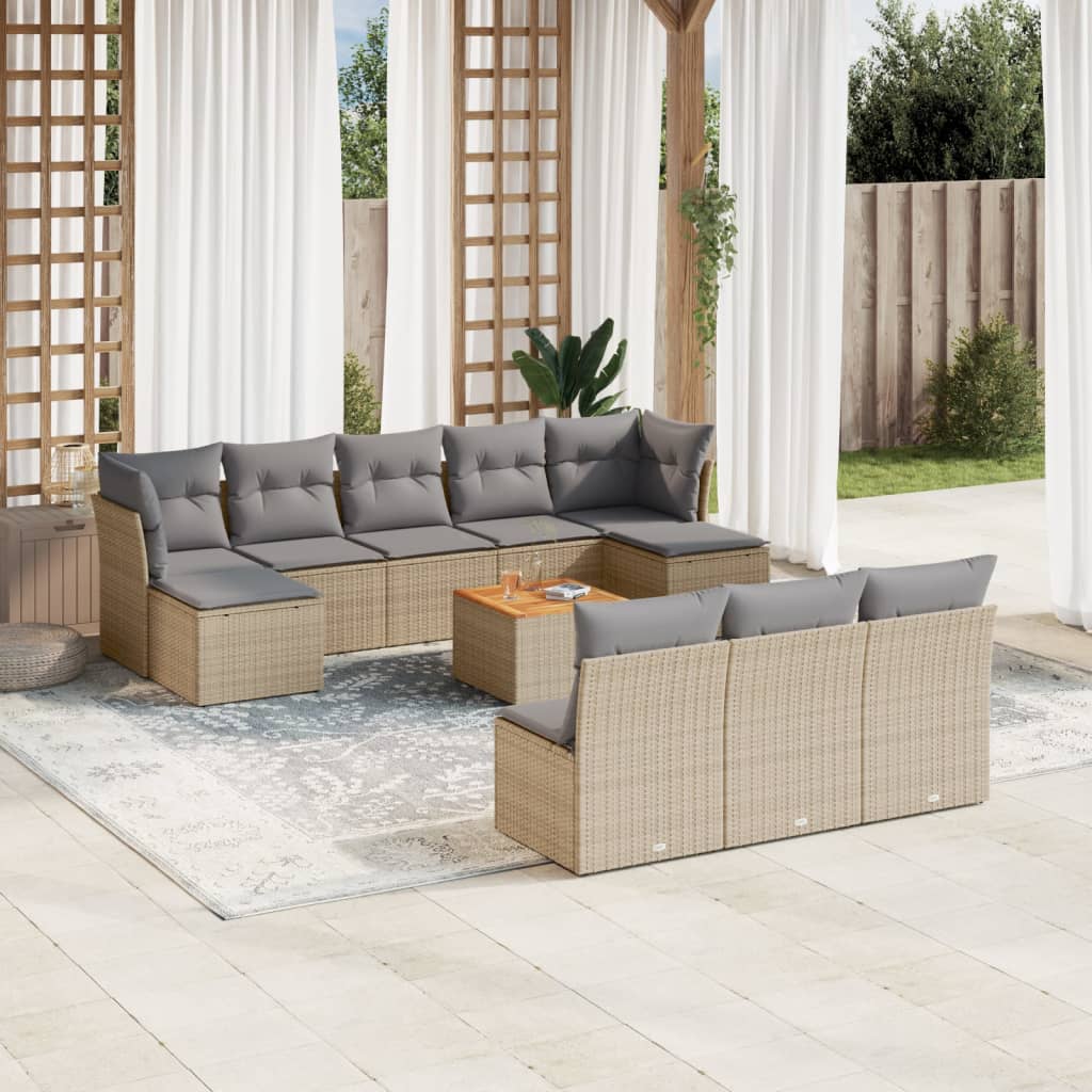 Set Divano da Giardino 11 pz con Cuscini Beige Misto Polyrattan - homemem39