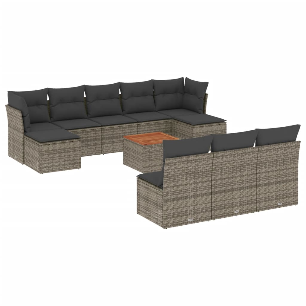 Set Divani da Giardino 11 pz con Cuscini in Polyrattan Grigio - homemem39