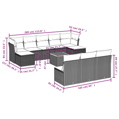 Set Divani da Giardino 11 pz con Cuscini in Polyrattan Grigio - homemem39