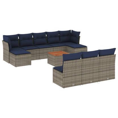 Set Divani da Giardino 11 pz con Cuscini Grigio in Polyrattan | homemem39