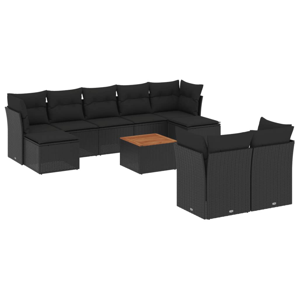 Set Divani da Giardino 10pz con Cuscini in Polyrattan Nero | homemem39