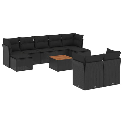 Set Divani da Giardino 10pz con Cuscini in Polyrattan Nero - homemem39
