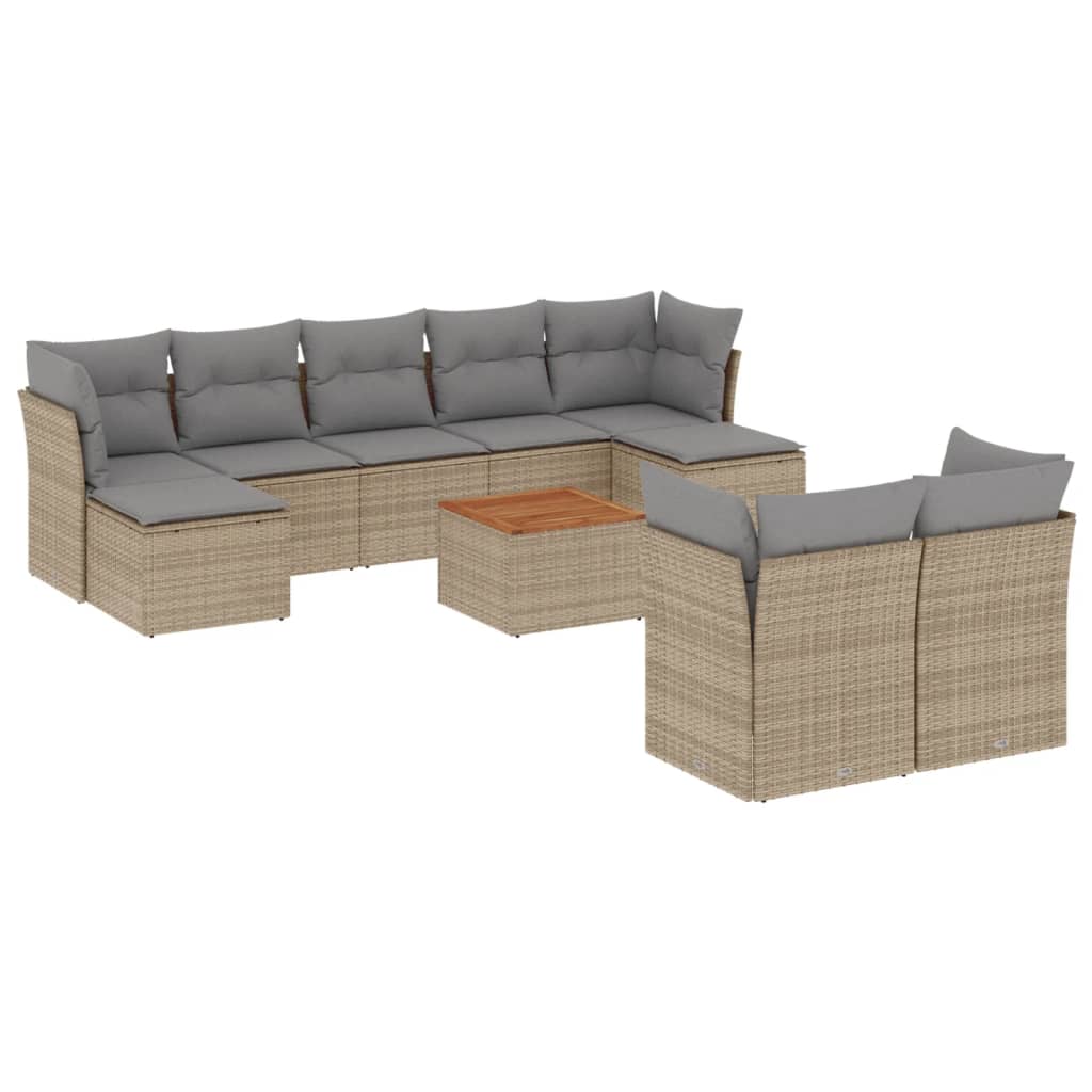 Set Divano da Giardino 10 pz con Cuscini Beige Misto Polyrattan - homemem39