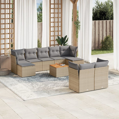Set Divano da Giardino 10 pz con Cuscini Beige Misto Polyrattan - homemem39