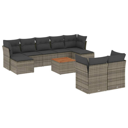 Set Divano da Giardino 10 pz con Cuscini Grigio in Polyrattan - homemem39