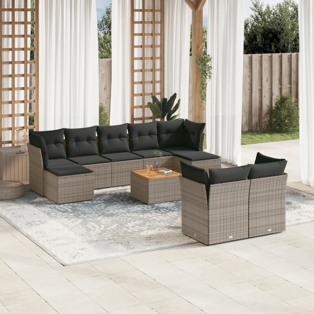 Set Divano da Giardino 10 pz con Cuscini Grigio in Polyrattan - homemem39