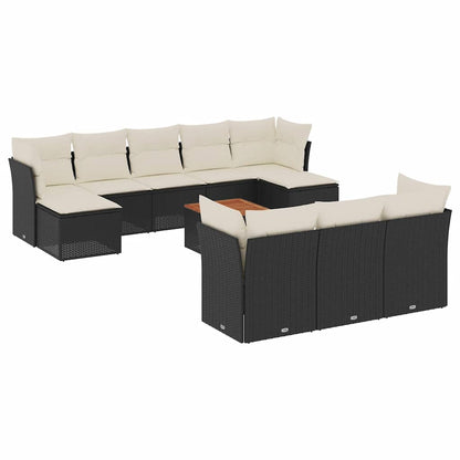 Set Divani da Giardino 11 pz con Cuscini in Polyrattan Nero - homemem39