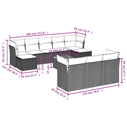 Set Divani da Giardino 11 pz con Cuscini Beige in Polyrattan | homemem39