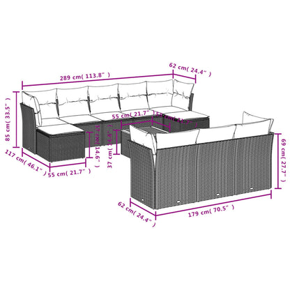 Set Divani da Giardino 11 pz con Cuscini in Polyrattan Grigio - homemem39