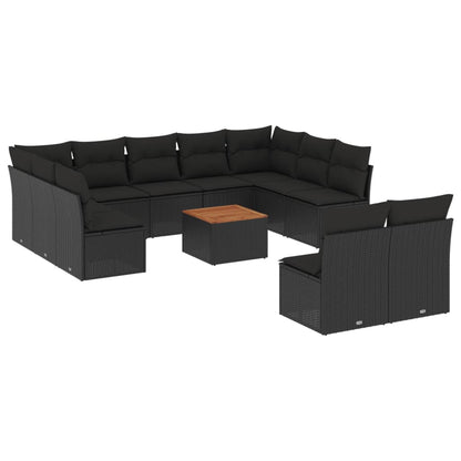 Set Divani da Giardino 12 pz con Cuscini Nero in Polyrattan | homemem39