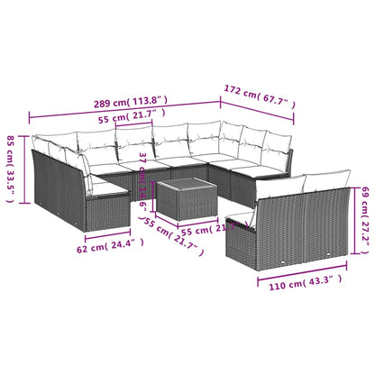 Set Divani da Giardino 12 pz con Cuscini Nero in Polyrattan | homemem39
