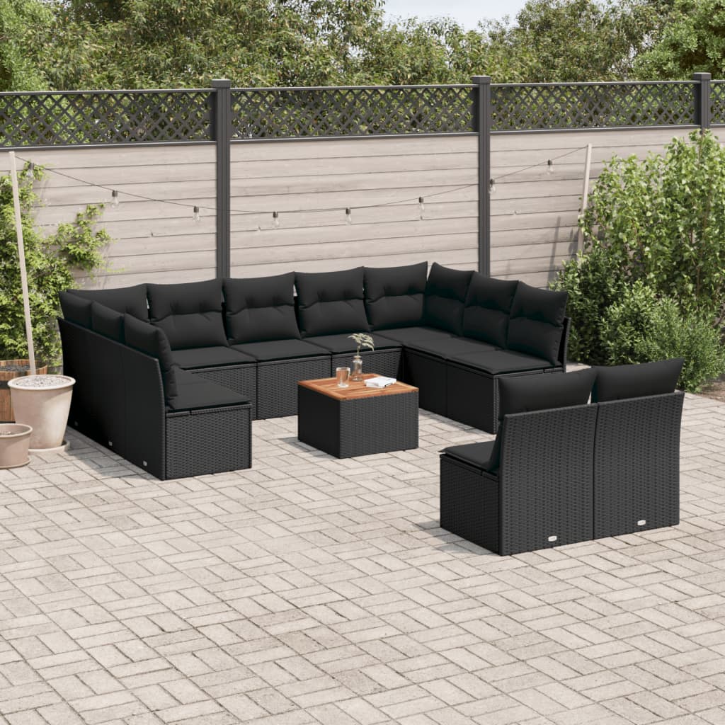 Set Divani da Giardino 12 pz con Cuscini Nero in Polyrattan - homemem39