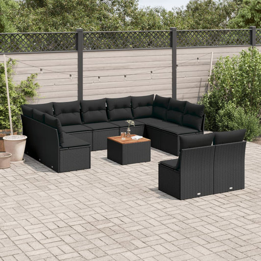 Set Divani da Giardino 12 pz con Cuscini Nero in Polyrattan - homemem39
