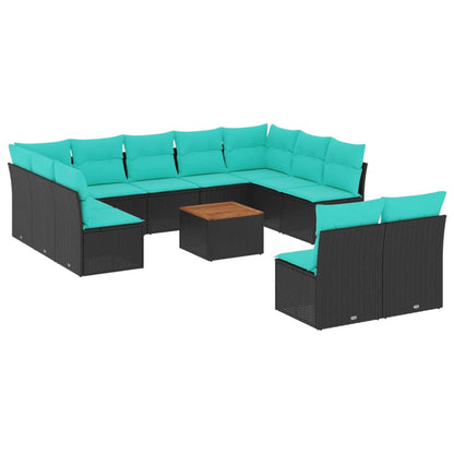 Set Divani da Giardino 12pz con Cuscini Nero in Polyrattan | homemem39