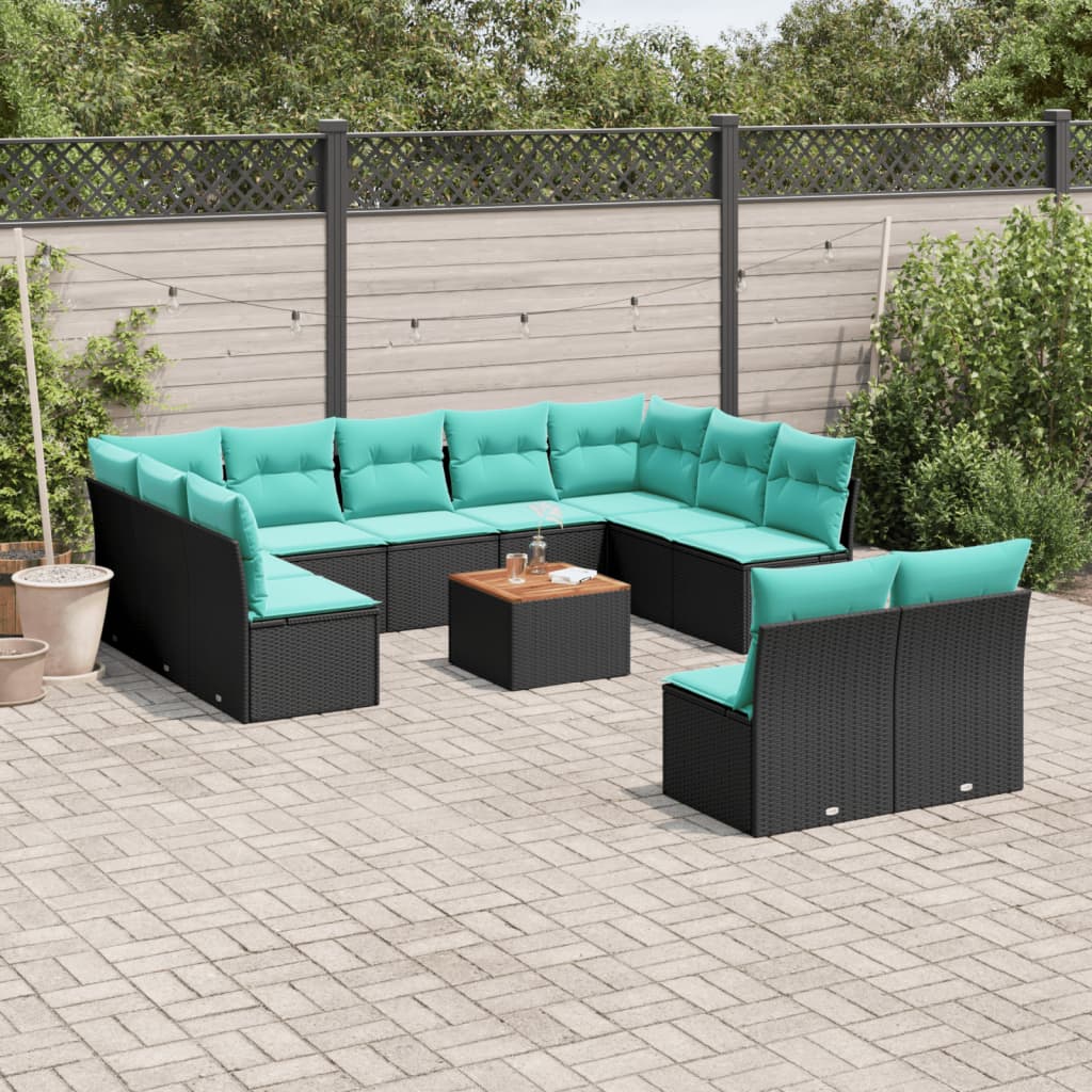 Set Divani da Giardino 12pz con Cuscini Nero in Polyrattan | homemem39