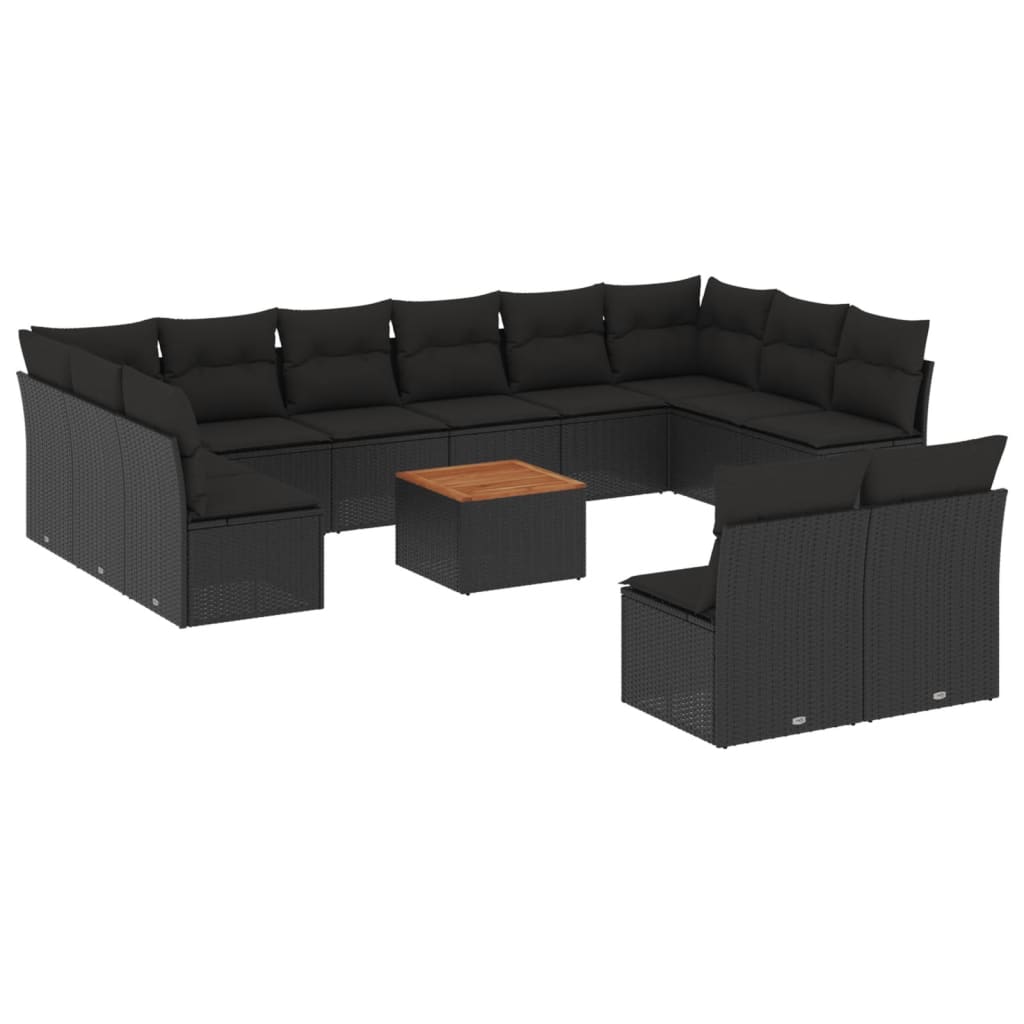 Set Divani da Giardino 13pz con Cuscini Nero in Polyrattan | homemem39