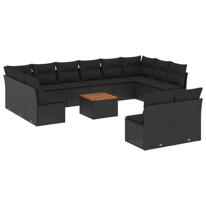Set Divani da Giardino 13pz con Cuscini Nero in Polyrattan | homemem39