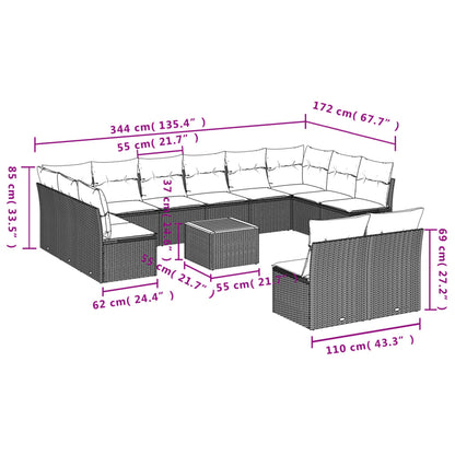 Set Divani da Giardino 13pz con Cuscini Nero in Polyrattan | homemem39
