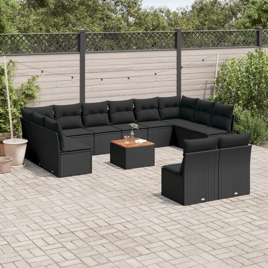 Set Divani da Giardino 13pz con Cuscini Nero in Polyrattan | homemem39