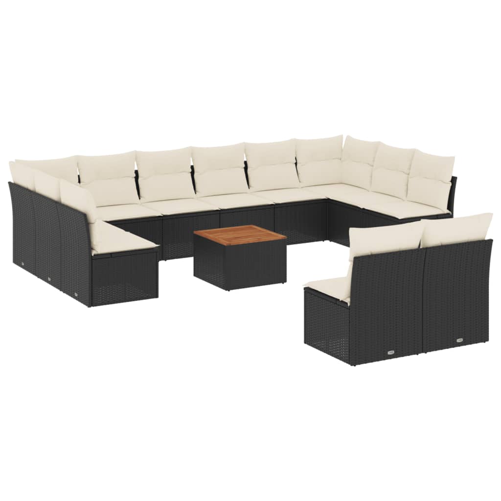 Set Divani da Giardino 13pz con Cuscini Nero in Polyrattan - homemem39