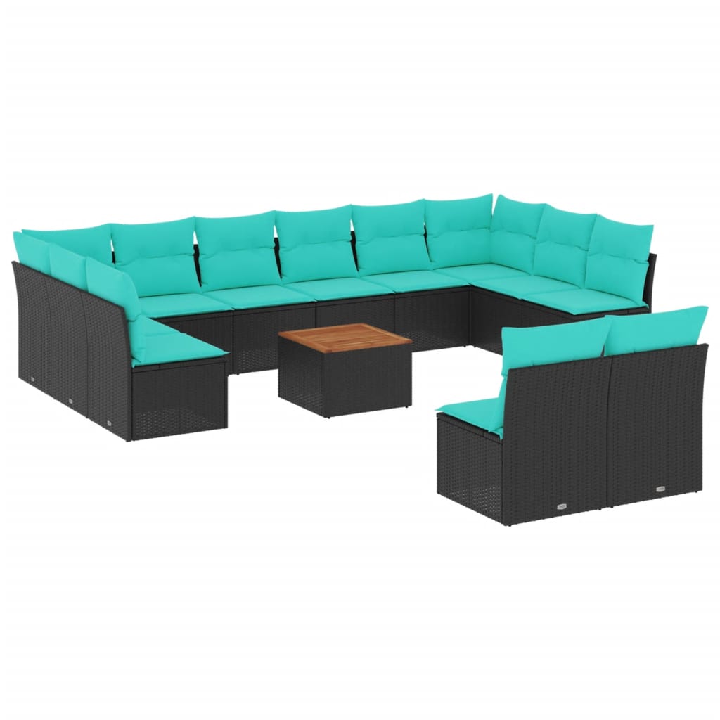Set Divani da Giardino 13pz con Cuscini Nero in Polyrattan | homemem39