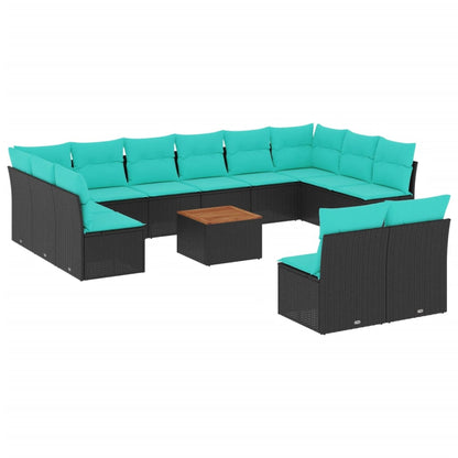 Set Divani da Giardino 13pz con Cuscini Nero in Polyrattan | homemem39