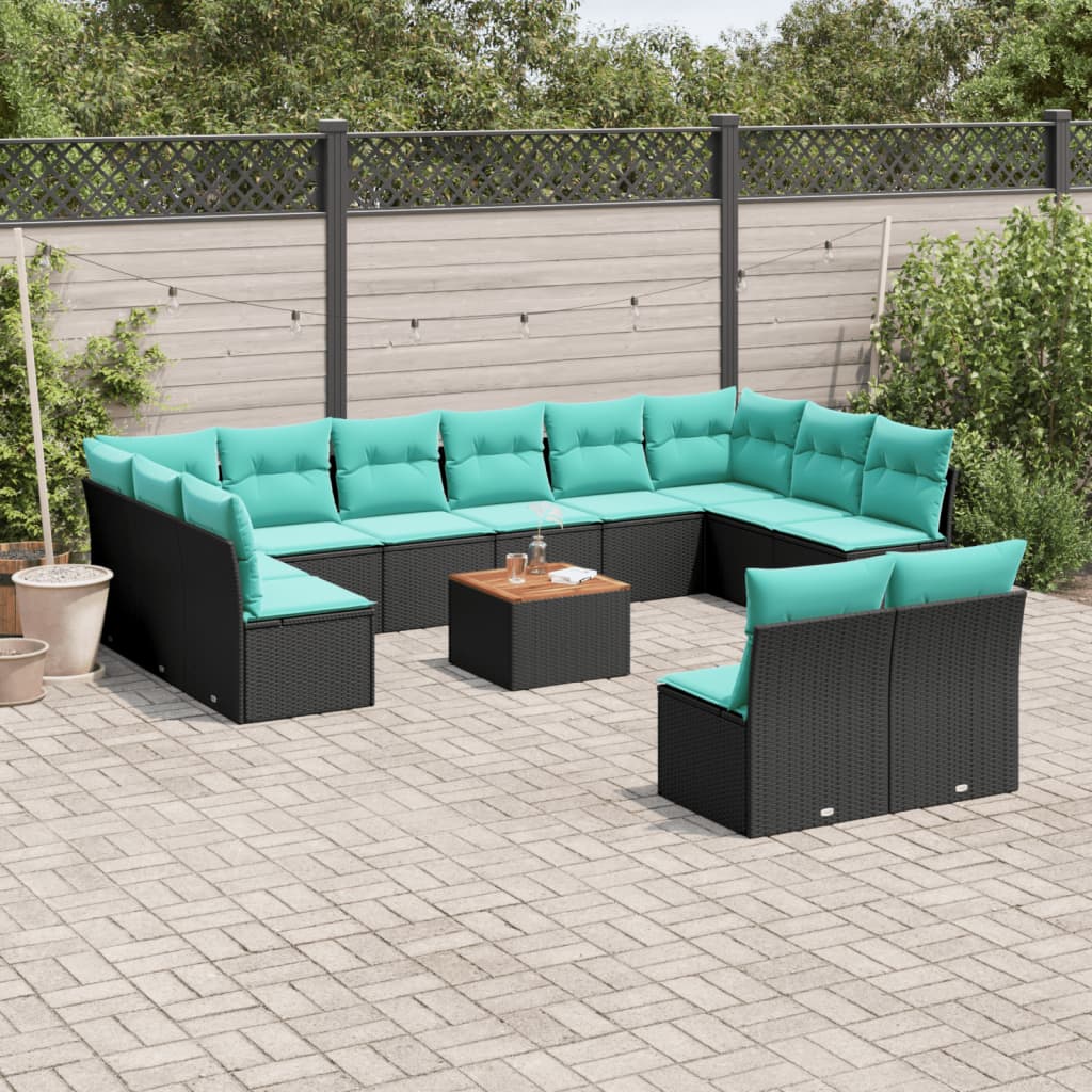 Set Divani da Giardino 13pz con Cuscini Nero in Polyrattan | homemem39