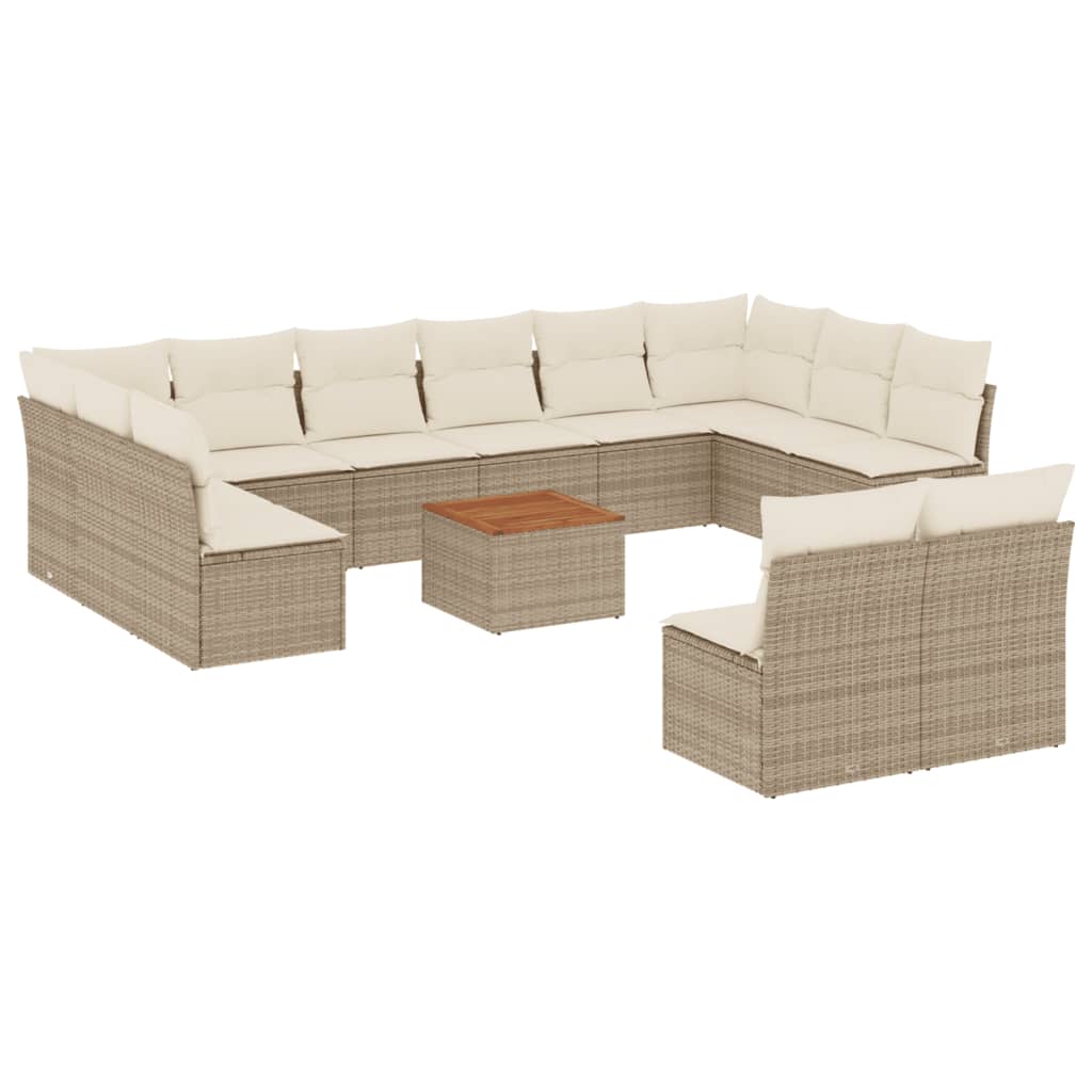 Set Divano da Giardino 13 pz con Cuscini Beige in Polyrattan - homemem39