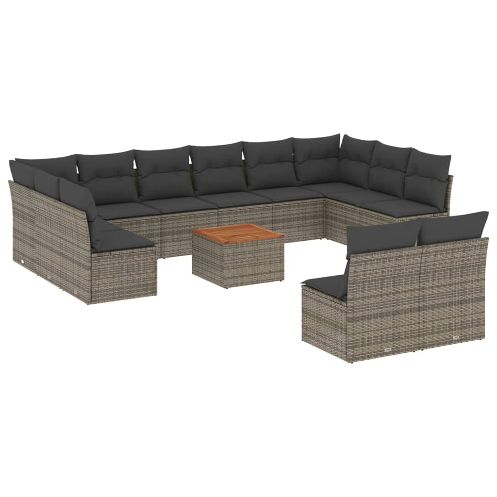 Set Divani da Giardino 13 pz con Cuscini Grigio in Polyrattan - homemem39