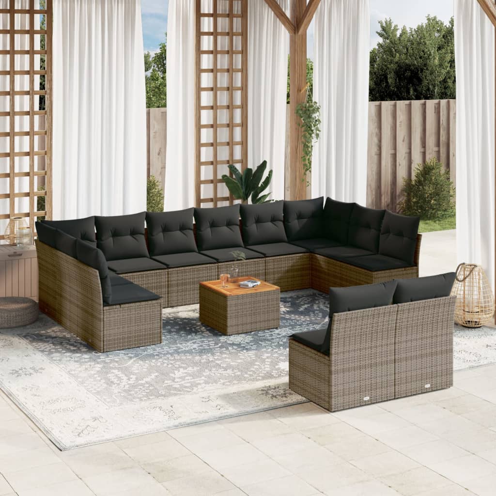 Set Divani da Giardino 13 pz con Cuscini Grigio in Polyrattan - homemem39