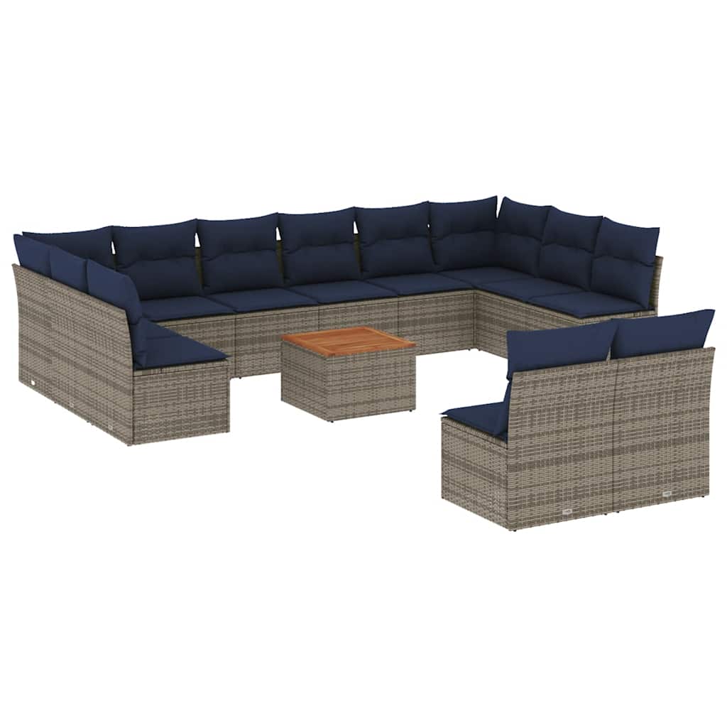 Set Divani da Giardino 13 pz con Cuscini Grigio in Polyrattan - homemem39