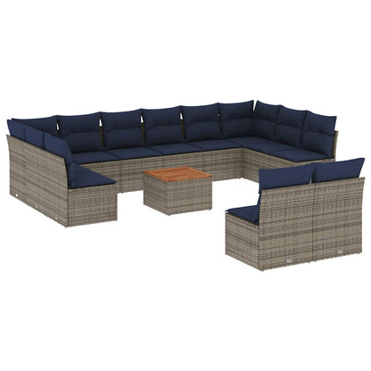 Set Divani da Giardino 13 pz con Cuscini Grigio in Polyrattan - homemem39