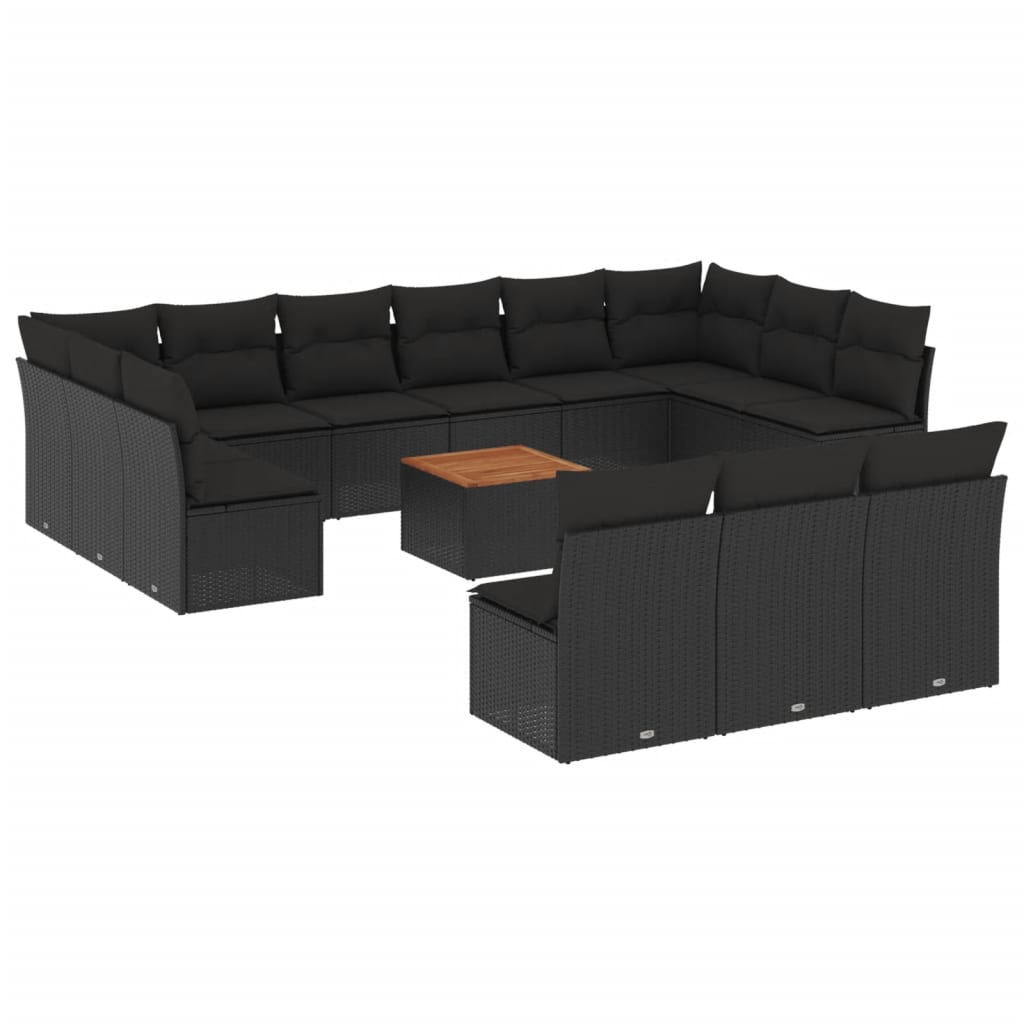 Set Divani da Giardino 14pz con Cuscini in Polyrattan Nero | homemem39